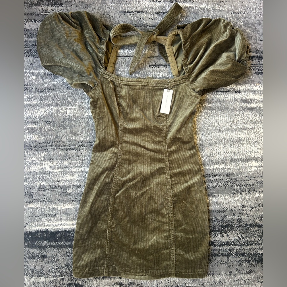 NWT PILCRO by ANTHROPOLOGIE Puff Sleeve Square Neck Corduroy Mini Dress